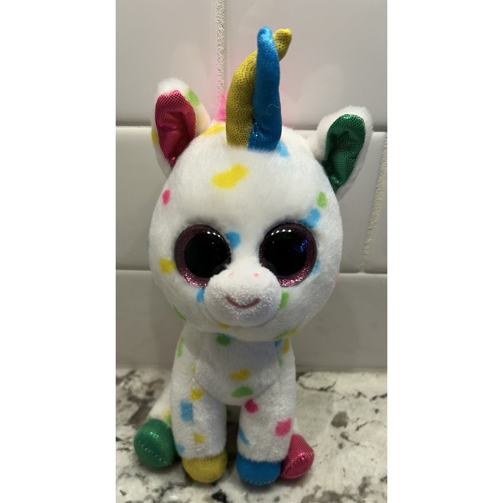 TY Beanie Boos Harmonie the‎ Unicorn Rainbow Glitter Eyes 6" Bean Plush